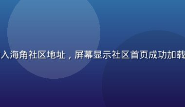 用户在手机浏览器输入海角社区地址，屏幕显示社区首页成功加载，光线明亮操作流畅